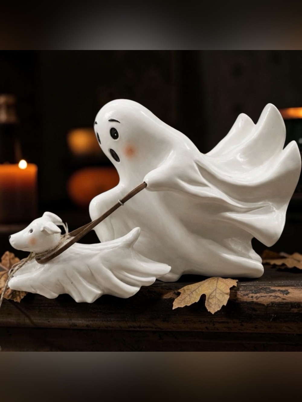 Goblin & Ghoul Flying Ghost Chasing Dog | Halloween Figurine Summerween Decor